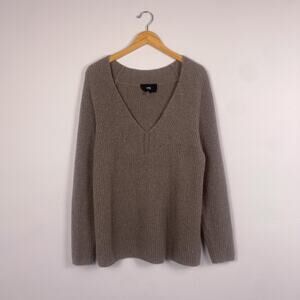 Line The Label Cashmere Blend V-Neck Ribbed Sweater Brown XS